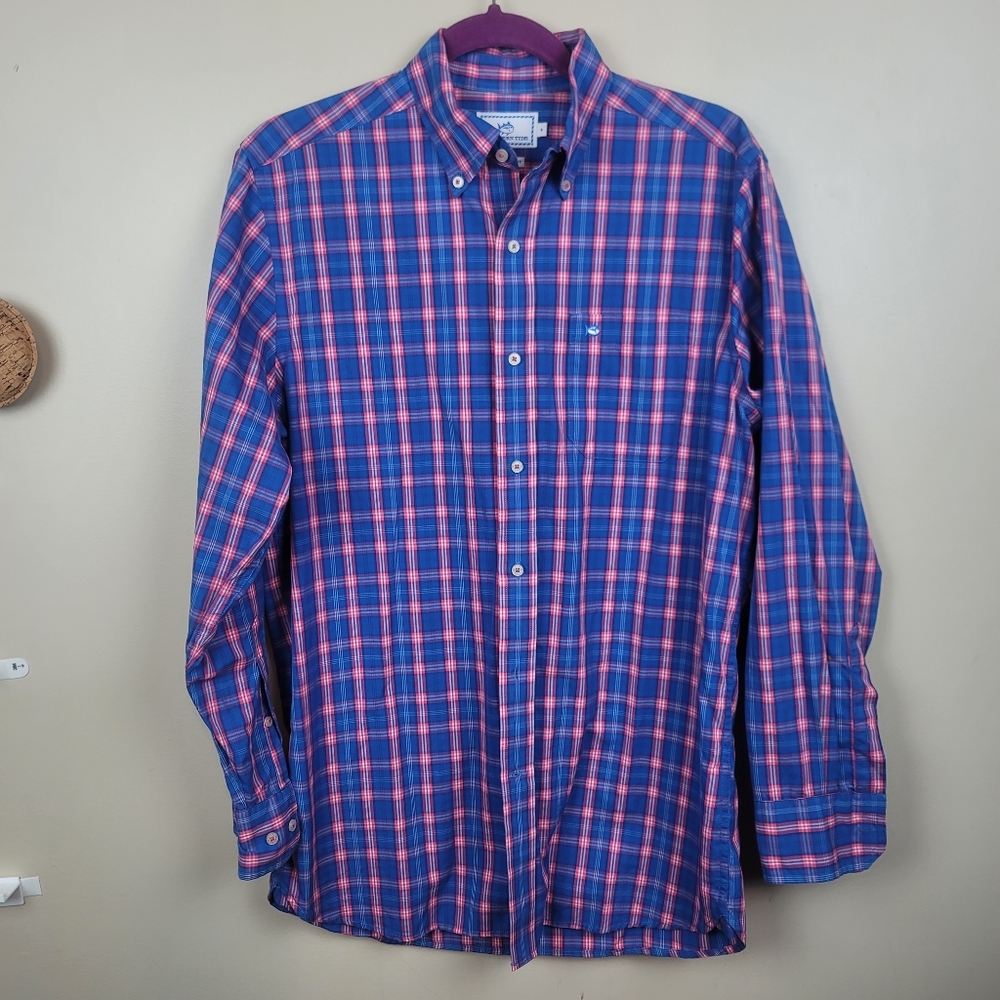Southern Tide Pink/Blue Plaid Button Down Long Sleeve Shirt size S